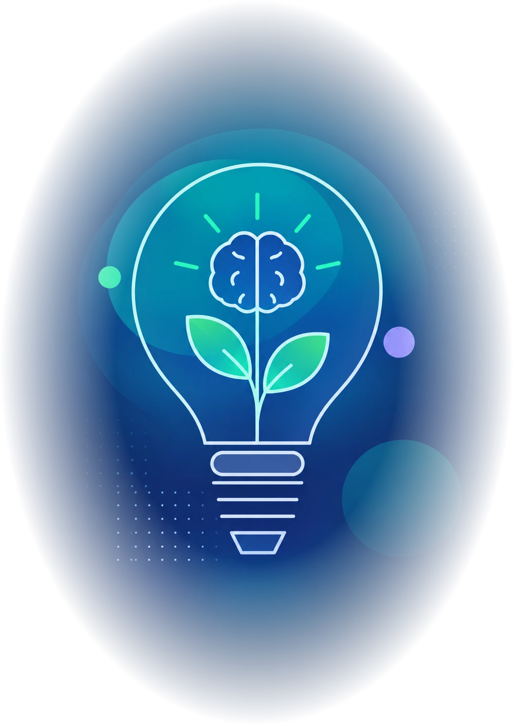 Ilustracion de una bombilla con un cerebro y una planta en su interior