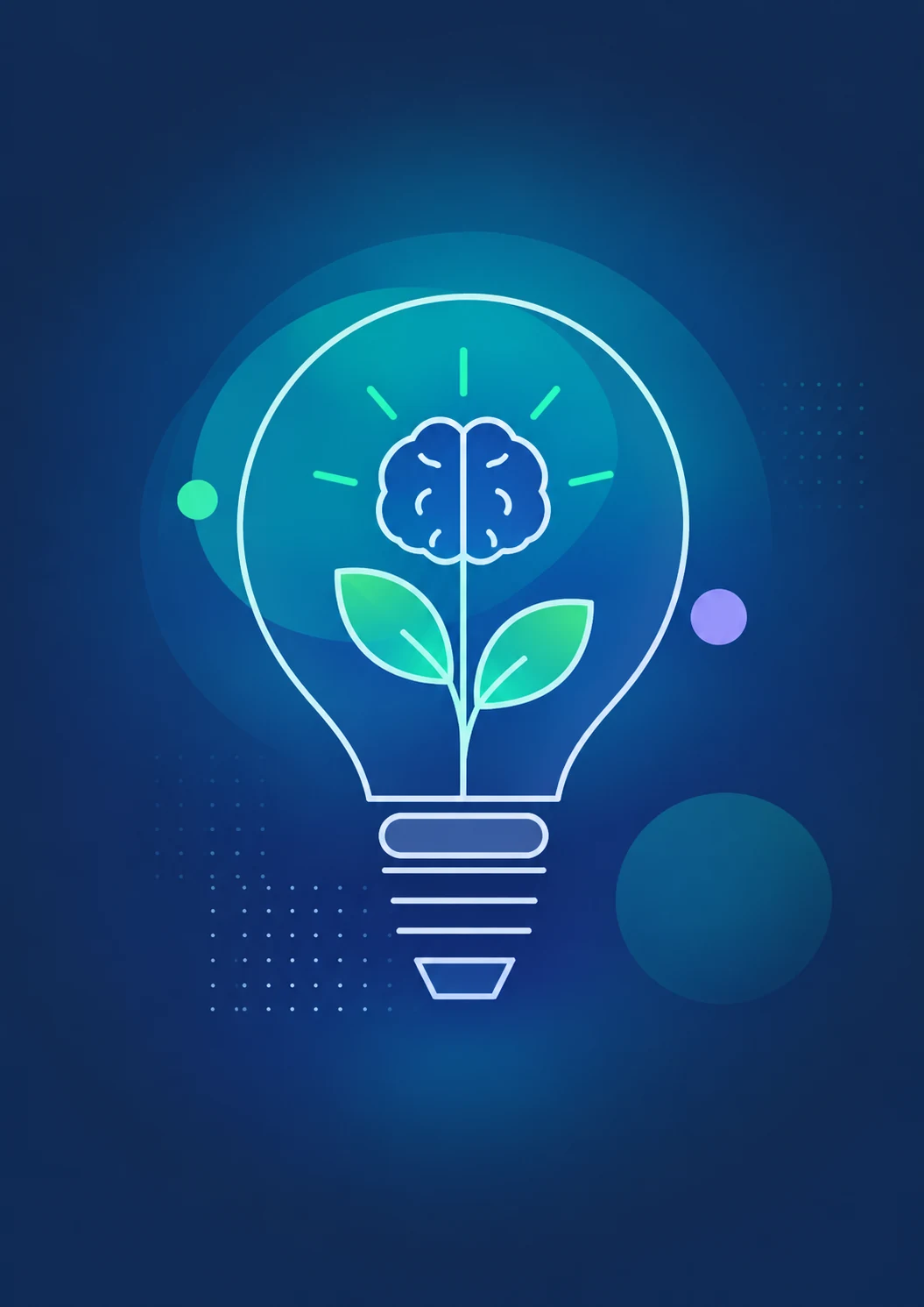 Ilustración de una bombilla con un cerebro y una planta